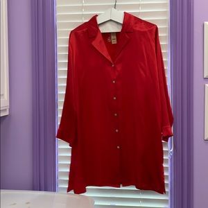 Red 100% silk Soma button down night shirt
